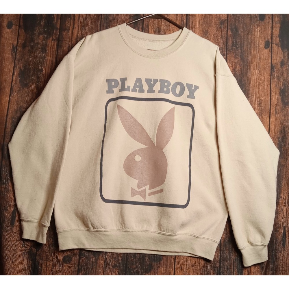 Playboy Crew Neck Sweatshirt Long Sleeve Men's Large Tan